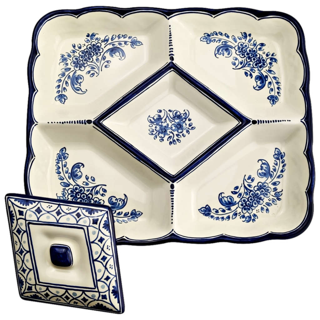 Bandeja de aperitivos con tapadera "Flores Azules" (30 x 26 cm)