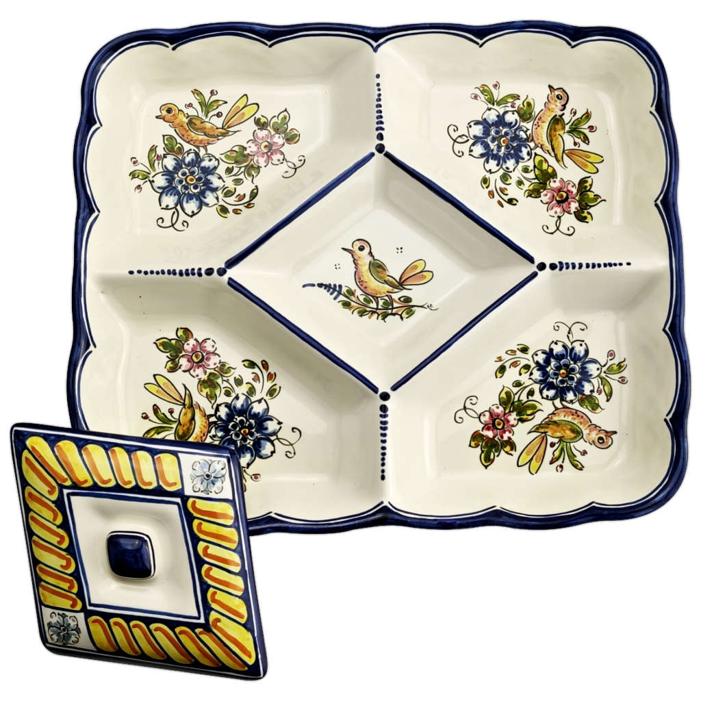 Bandeja de aperitivos con tapadera "Pajaritos" (30 x 26 cm)