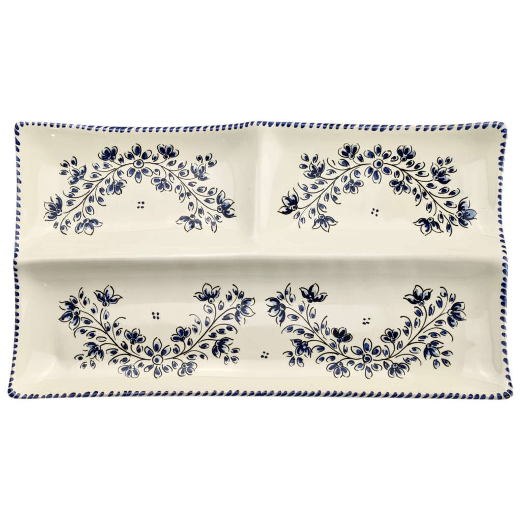 Bandeja 3 Compartimentos "Cenefas de Flores Azules" (31,5 cm)