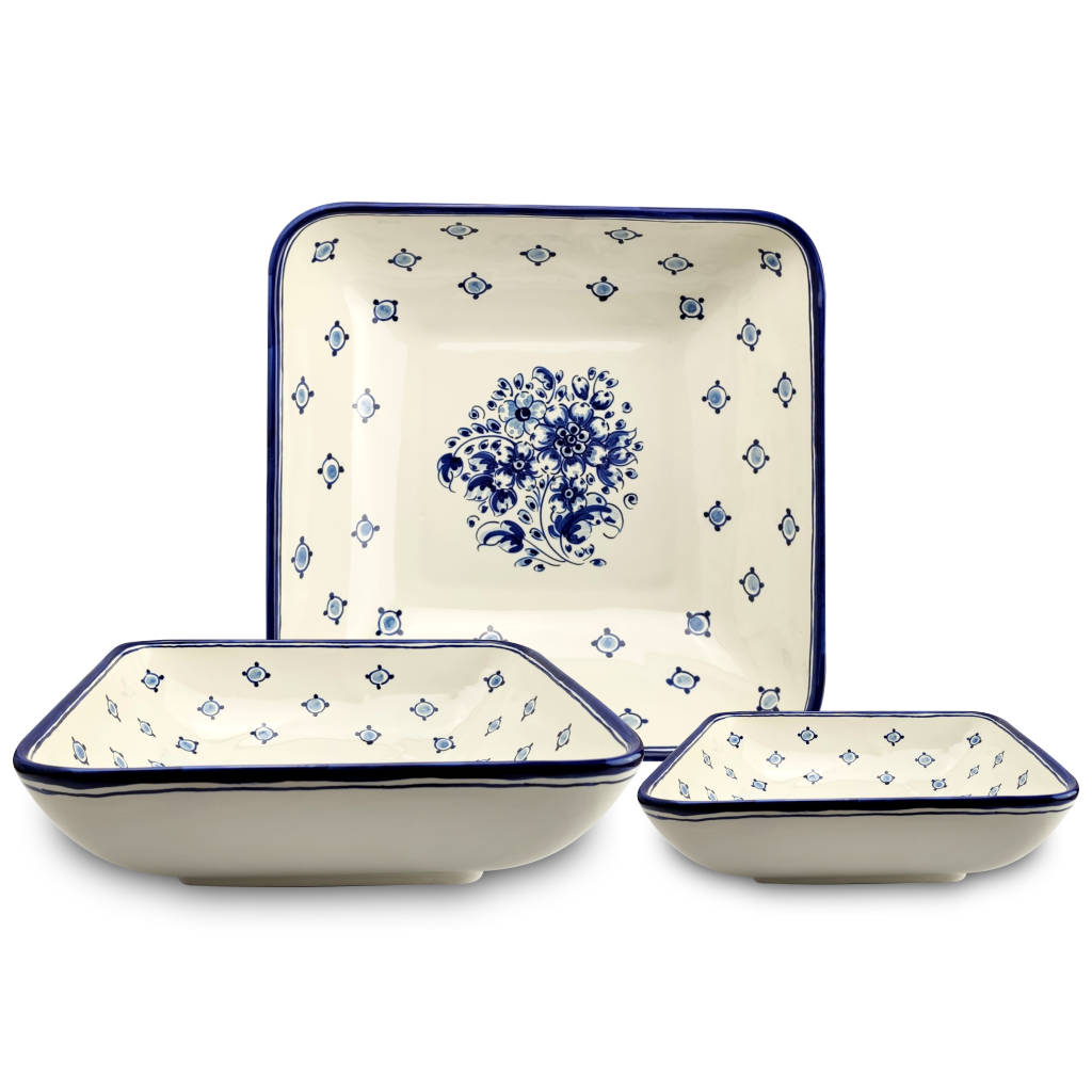 Ensaladeras cuadradas "Flores Azules" (individuales o en pack)